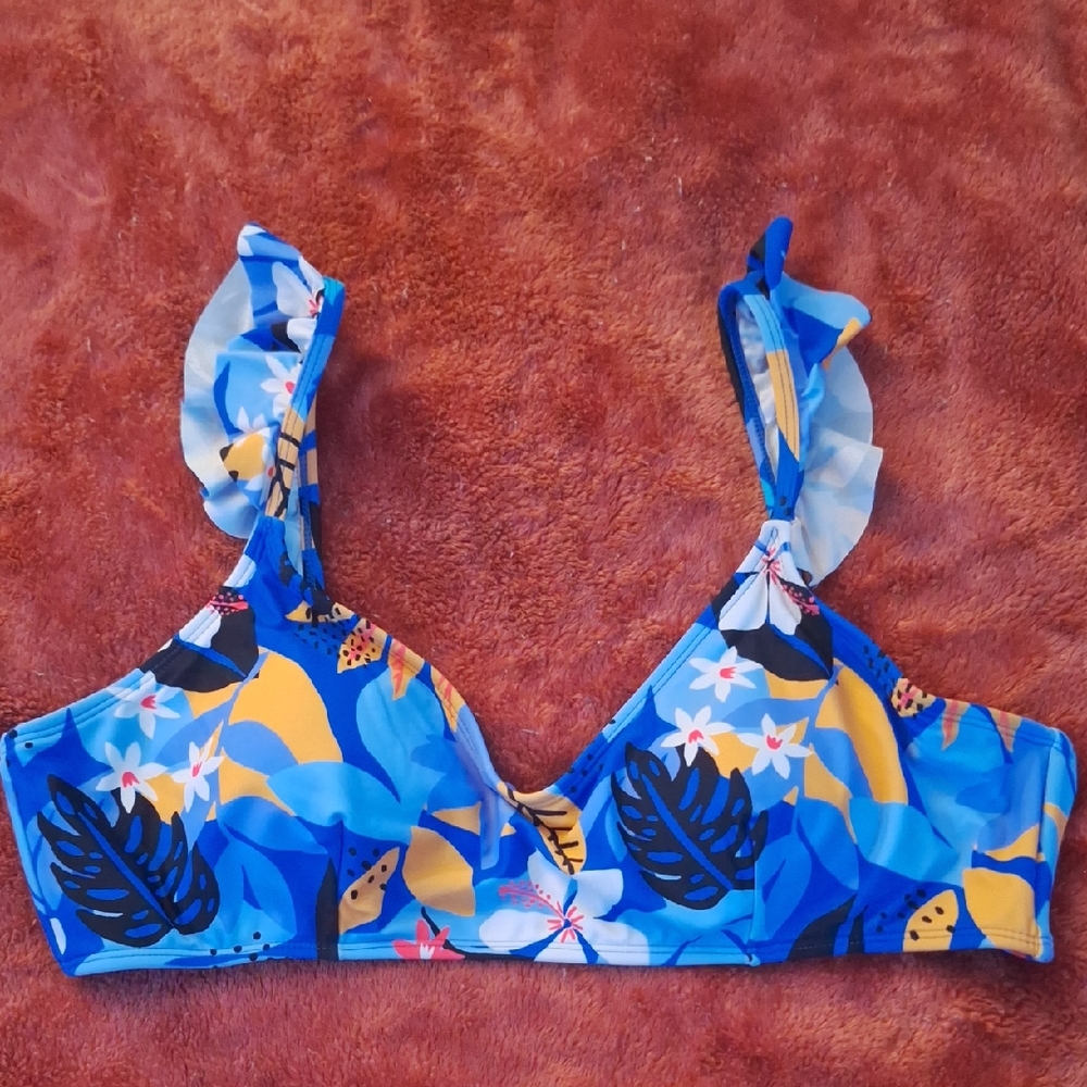 No Boundaries Blue and Yellow Bikini Top
